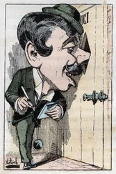Alegoria „”reportera”” (dziennikarza) w „”Le Trombinoscope”” Touchatout, karykatura B. Molocha z 1882 (1849-1909). Prywatna kolekcja.