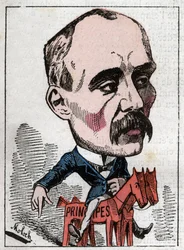 Portret polityka Georges Clemenceau (1841-1929) w „Le Trombinoscope” Touchatout, karykatura B. Molocha z 1882 (1849-1909). Prywatna kolekcja.