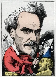 Portret Henri de Rochefort (1831-1913) Markiz de Rochefort, dziennikarz, polityk i pisarz w „Le Trombinoscope” Touchatout, karykatura B. Molocha z 1882 (1849-1909). Prywatna kolekcja.
