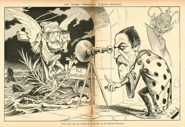 Obraz do śmiechu, numer 4, około 1897_11_13 - ilustracja Alphonse Hector Columbus, znany jako B. Moloch lub Moloch (1849-1909): Nieznany anioł - sprawa Dreyfusa, Wyspa Diabła - Dreyfus Alfred, Scherer-Kestner Auguste