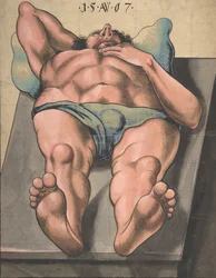 Mężczyzna nago leżąc na stole, 1567.