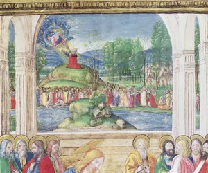 Ms 542 f.3v Mojżesz otrzymujący od Boga tablice Prawa z psałterza napisane przez Don Appiano z kościoła Badia Fiorentina, Florencja, 1514-15, szczegół z 78840