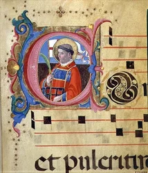 Ms 543 Historyczny inicjał św. Wawrzyńca z psałterza, ok. 1515 (welum)