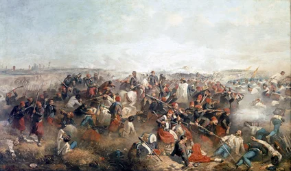 Bitwa o Palestrę: żuawi. W centrum Wiktor Emmanuel II