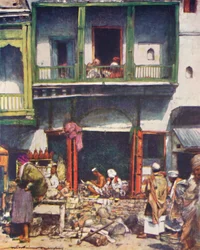 Ruchliwy bazar w Delhi, 1905