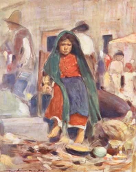 Dzieci świata: Meksykanin, zdobywanie wody (kolorowa litografia)