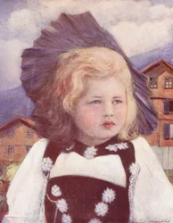 Dzieci świata: Szwajcar, Dziecko z Interlaken (kolorowa litografia)