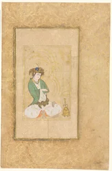 Młodzież siedząca przy wierzbie, ilustracja na jednej stronie, c. 1600-1650.