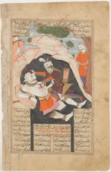Siódme danie Rustama: Zabija białego Div, Folio z Shahnama..., 1666-67.