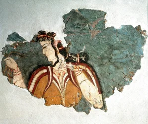 Sztuka mykeńska: „” Lady of Mykenes””” Fresk przedstawiający kurtyzanę z prywatnego domu na akropolu. XIII wiek p.n.e. Narodowe Muzeum Archeologiczne w Atenach (inw. 11670)