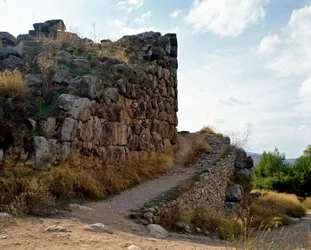 Sztuka myceńska: dostęp do cytadeli mykeńskiej, miasto Tiryns, około 1200 p.n.e. Grecja