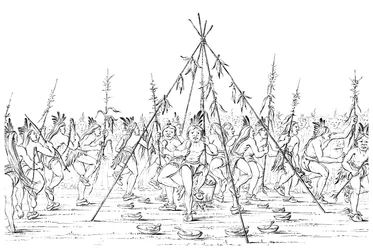 Medycyny tańczą wokół garnka, dziękując Wielkiemu Duchowi, 1841.