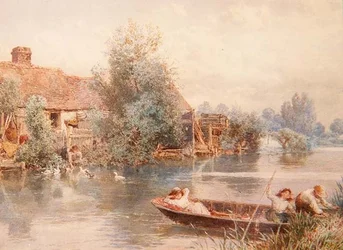 Bawić się nad rzeką (akwarela)