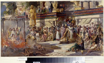 Trzej młodzi mężczyźni w ognistym piecu, 1879 (olej na tekturze)