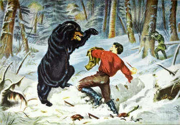 Currier & Ives ilustracja XIX wieku. Życie myśliwego. Mocna poprawka.