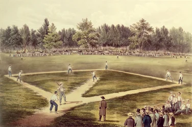 Amerykańska narodowa gra w baseball - Wielki mecz na Elysian Fields, Hoboken, New Jersey, 1866