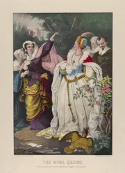 Konkurencyjne królowe, Maria królowa Szkotów przeciw królowej Elżbiecie, 1857-72 (ręcznie kolorowana litografia)