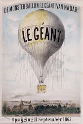 De Monsterballon (Le Giant) van Nadar Opstijging 11 września 1865. Holenderska reklama odwijania piłki „The Giant” 11 września