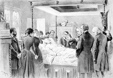 Ostatnie chwile Victora Hugo (1802-85) 22 maja 1885, grawerowane przez Adriena Marie (1848-91) 1885