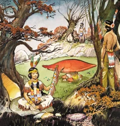 A Squaw and Braves, ilustracja z "Piotrusia Pana" J.M. Barrie (gwasz na papierze)