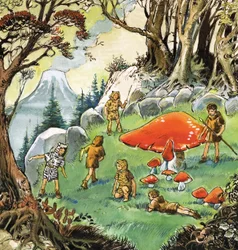 Zagubieni chłopcy, ilustracja z "Piotrusia Pana" J.M. Barrie (gwasz na papierze)