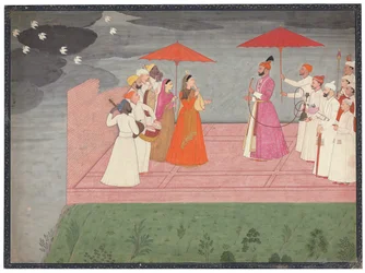 Muzycy grający ragę dla Balwant Dev Singh w porze deszczowej, ok. 1745-50