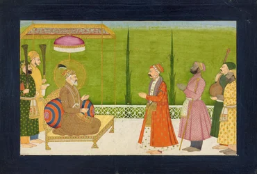 Poeta Sundar Das przed cesarzem Szahdżahanem, folio z <em>Sundar Shringar</em>