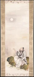 Gentleman Beholding The Moon (atrament i kolor na jedwabiu)