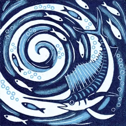 Sailfish, 2010 (colour woodcut)   1315119   pl       polish Successfully Translated  Original: David Garrick als koning Lear met de graaf van Kent en Edgar vermomd als Tom in een stormachtig landschap Translat: David Garrick als koning Lear met de graaf va