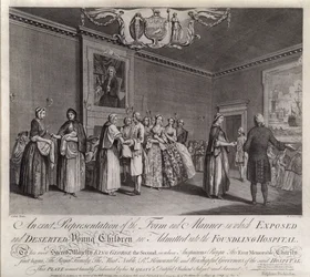 Dokładne przedstawienie formy i sposobu, w jaki narażone i opuszczone małe dzieci są przyjmowane do szpitala Foundling Hospital, 1749 r.