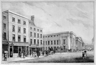 Widok wzdłuż ulicy Aldersgate i St Martin-le-Grand do katedry św. Pawła, ok. 1830 r.