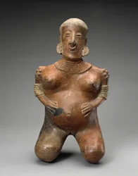 Klęcząca Kobieta w Ciąży, 300 BC-AD 300 (ceramiczne z poślizgiem)
