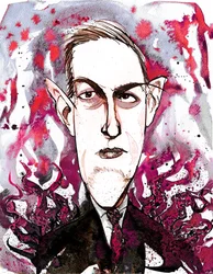 amerykański pisarz horroru i science fiction Howard Phillips Lovecraft (1890-1937); karykatura