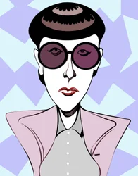 Edith Head, amerykańska projektantka kostiumów (1907 - 1981), kolorowa karykatura z ciemnymi okularami
