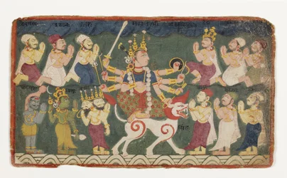 Mahalakshmi dosiadająca swojego lwa, z Devimahatmya, ok. 1750 (nieprzezroczysta toaleta na papierze)
