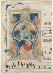 Fragment antyfonarza z historycznym inicjałem (A): Chrystus w majestacie