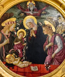 Matka Boska, św. Jan i dwa anioły adorujące Dzieciątko Jezus