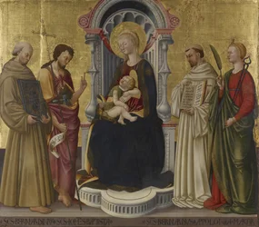 Dziewica z Dzieciątkiem na tronie z czterema świętymi, c.1450 (tempera i złoto na panelu)