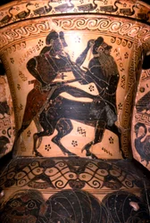 Herkules i centaur Setos, fragment greckiego garnka, koryncki, c7 wpne