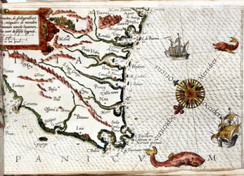 Cape Finisterre po portugalsku Luca J. Waghenaer tresoor de zeevaert, Leiden 1592