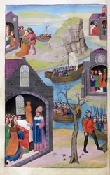 Ms 324 f.118 przeciwko śnie Heenbasa. Paryż i Helena. Kalchas wyjaśnia cud, z Metamorfoz 12 Owidiusza, 1479