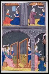 Ms 324 f.62 v. Arachne wyzywa Pallas i staje się pająkiem, z Metamorfoz 6 Owidiusza, 1479