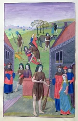 Ms 324 f.91 przeciwko Herkulesowi walczy z Acheloosem i bierze byka za róg, 1479