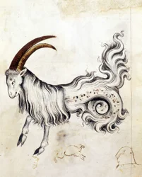 Sloane 3983, f.3v Znak zodiaku Koziorożec (welum)