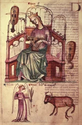 Sloane 3983 fol.42v Wenus grająca na psałterzu, z „Księgi astrologii” (welum)