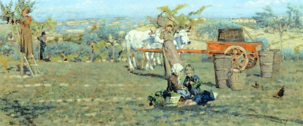 Na polach, ok. 1891 r., autorstwa Niccolo Cannicci (1846-1906). Olej na płótnie, 41,5x90,5 cm.