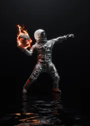 Astronauta i płonąca Ziemia