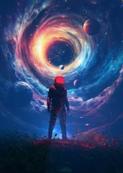 Astronauta przed kosmicznym portalem