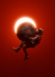 Astronauta Czerwone Kosmiczne Zaćmienie