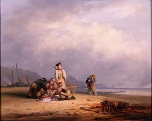 Fisherfolk sortuje swój dzienny połów